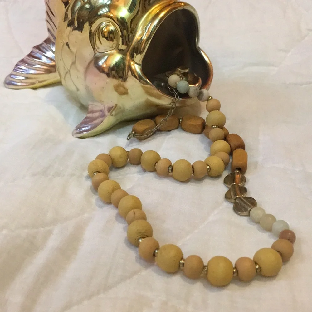 Wood Stone and Metal Necklace - Picture 1 of 4